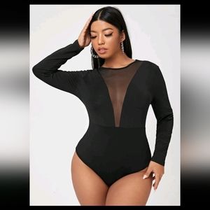 Contrast Mesh And Solid Bodysuit
